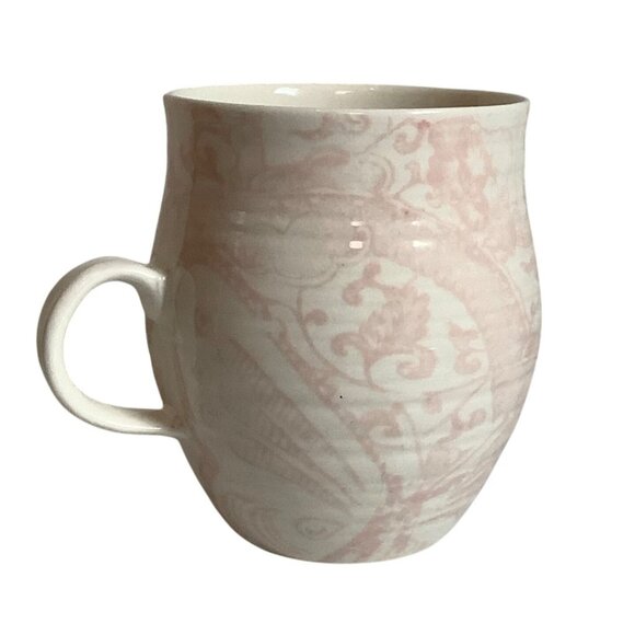 Anthropologie Homegrown Monogram Letter T Pink Floral Coffee Mug Tea Cup 14oz - Picture 2 of 7